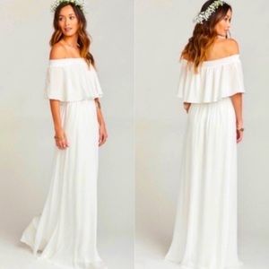 SHOW ME YOUR MUMU Ivory White Chiffon Hacienda Maxi Dress Off Shoulder Med